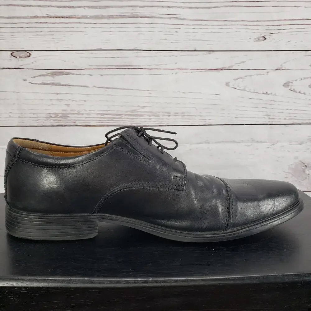 Clarks Collection Men's Black Leather Soft Cushion Oxford Shoes Size 11